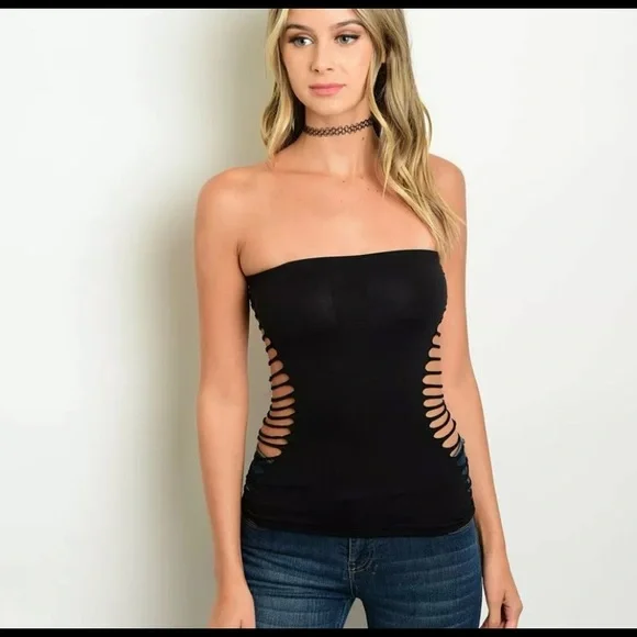 Sexy Tube top Seamless Cut out Sides black punk 0/S Boho Punk Crop Top New - Picture 4 of 4